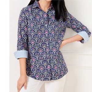 Talbots Scalloped Floral‎ Button Up Long Sleeve Shirt Top Size X